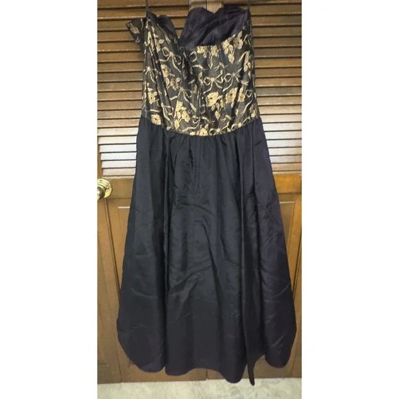 Vtg Gunne Sax By Jessica McClintock Strapless Black‎ Gold Brocade Prom Dress 9 - Picture 2 of 4